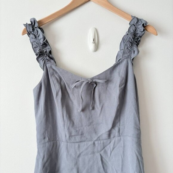 Aritzia Sunday Best Flirt Ruffle Dress Dusty Blue Grey Size 8 - Picture 4 of 7
